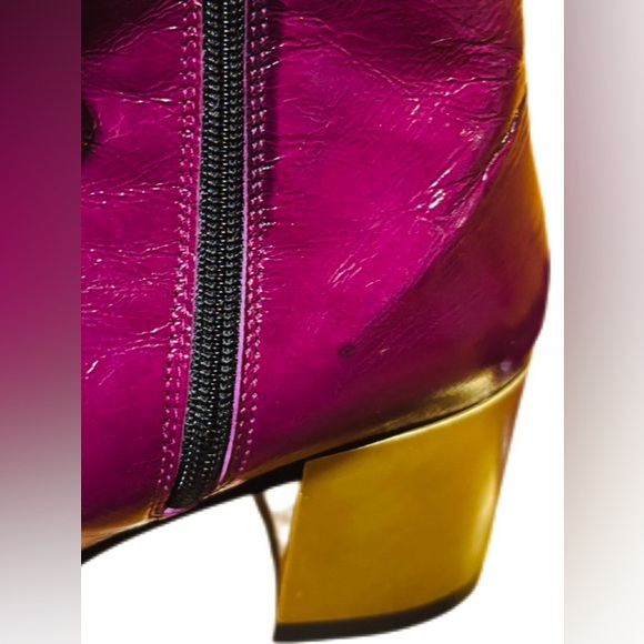 Kanna Made in Spain Purple Patent Leather Gold Heel Ankle Boots - Picture 12 of 16